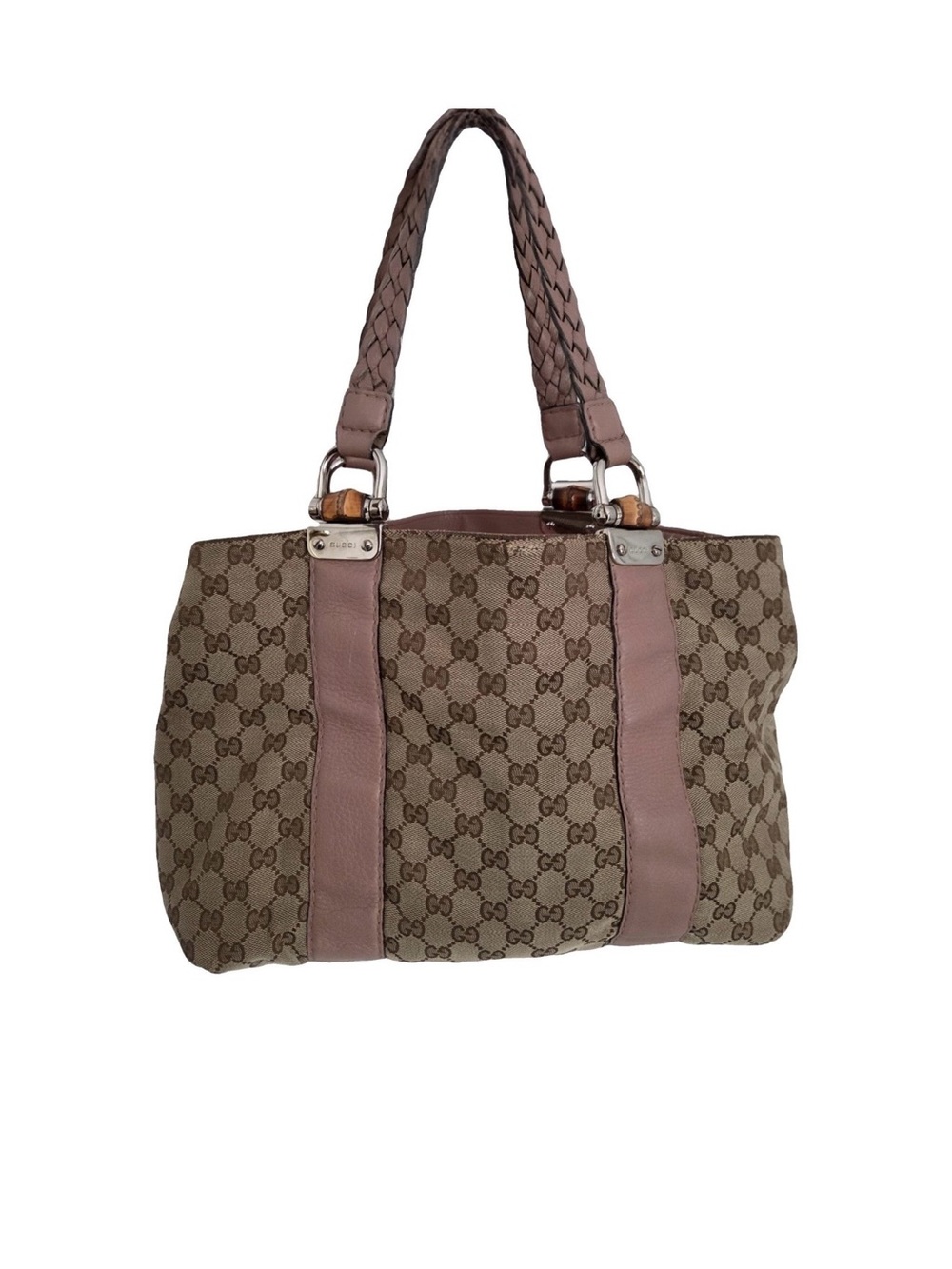 Gucci Beige and Mauve GG Canvas Tote with Braided Handles